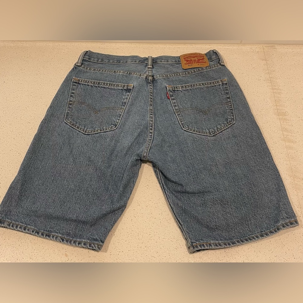 Levi 505 Denim Jean Shorts Jort Y2K Baggy W 34 9” Inseam Medium Stone Washed